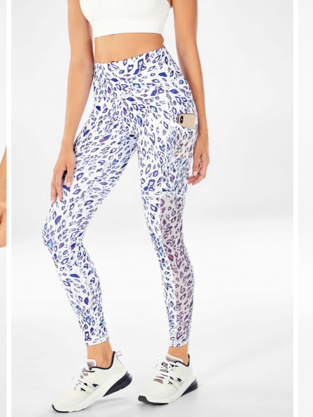 Fabletics On-The-Go PowerHold High-Waisted Leggings - White Glam Leopard, Sz M